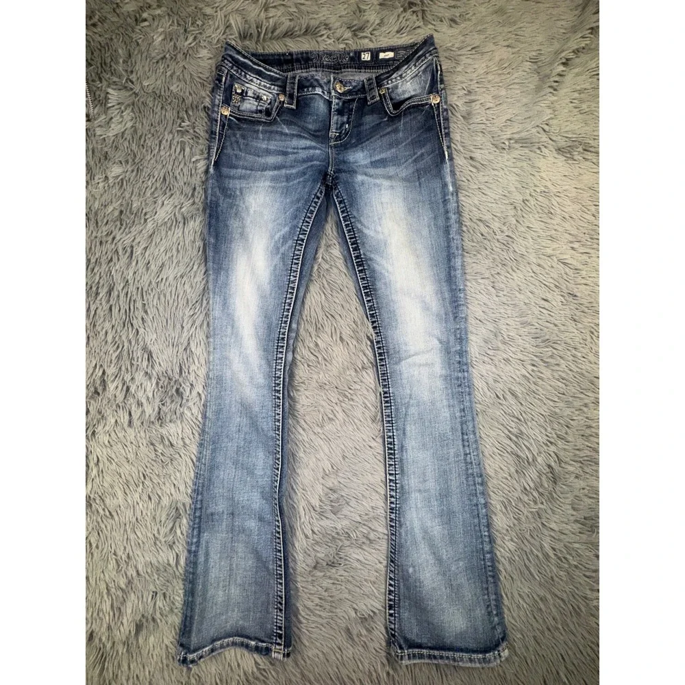 Miss Me Jeans Women 27 Bootcut Embellished Floral Sequin pocket Light Wash 29x32